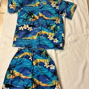 Kids Pajamas Set - Blue Tropical Print